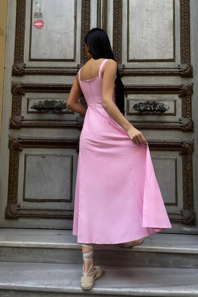 Seda Yalçın Atelier Women's Pink Corset Look Poplin Midi Dress