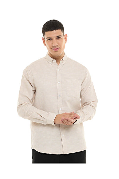 R&B Textured Shirt with Button-Down Collar and Long Sleeves