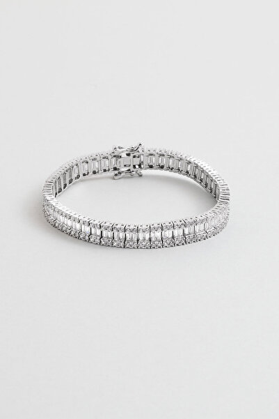 So CHIC... Baget Kesim 18 Ayar Beyaz Altın Kaplama Gümüş Bileklik