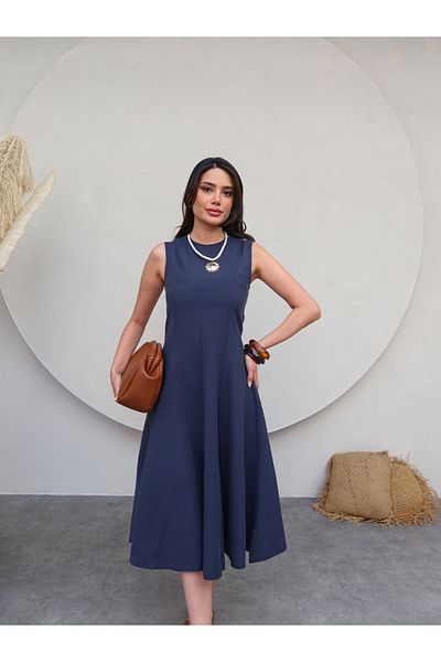 ESRAHELVACI Rochie evazată din piese bleumarin