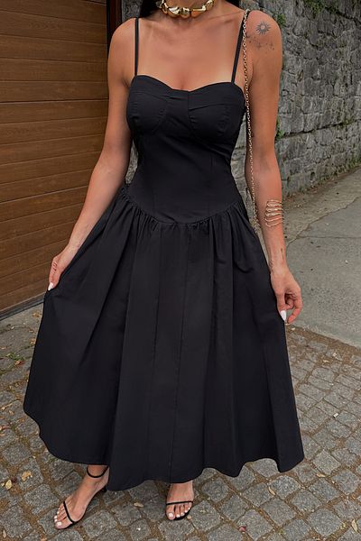 Seda Yalçın Atelier Black Marino Chest Dress with Handles