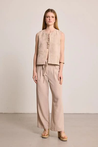 Gusto Wide Leg Trousers with Thin Belt - Beige