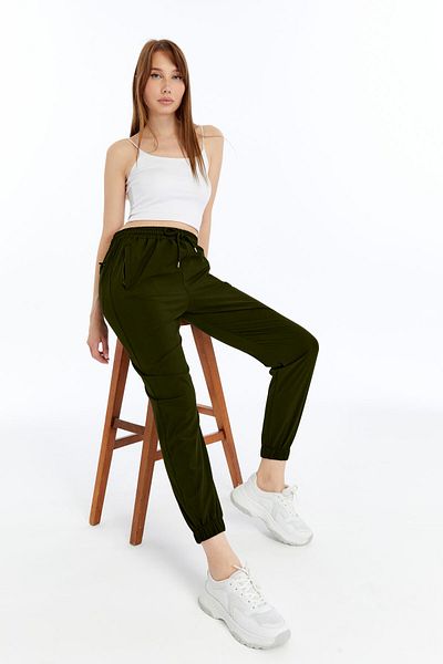 OXVİN Women's Elastic Leg, Hidden Zipper Pocket, Jogger Tracksuit Parachute Fabric Trousers (Bol Kalip)