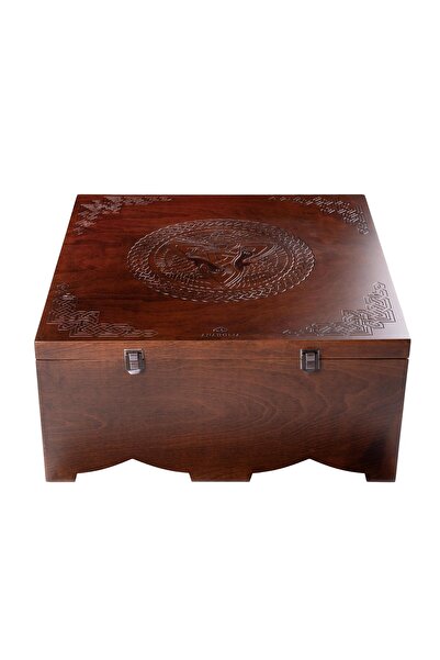 Anadolia Turna Kuşu Desenli Masif Ahşap Sandık Büyük Boy