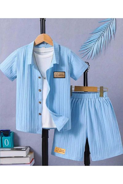 Bubito Coat of Arms Stylish Summer 3-Piece Baby & Kids Shirt Shorts Set - Baby Blue