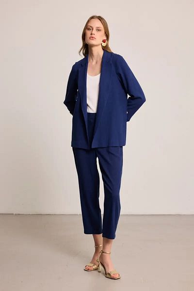 Gusto Linen Carrot Trousers - Navy Blue