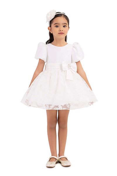 Pamina Rochie elegantă albă, - pentru fete, cu fundă și bentiță asortate, 33227 - 86 cm, alb