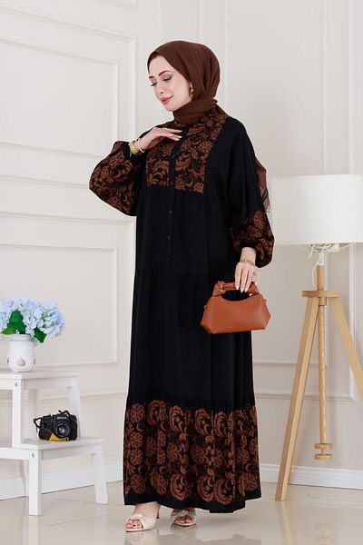 Sevitli Half Button Robe Beyza Dress-Mink