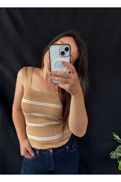 Shopriva Striped Knitwear Blouse Undershirt
