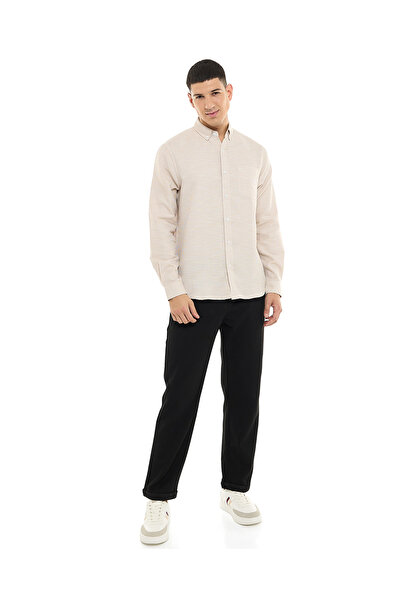 R&B Textured Shirt with Button-Down Collar and Long Sleeves