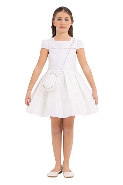 Pamina Rochie elegantă, - geantă asortată, cu buline în relief, albă, 33224 - 128 cm, albă