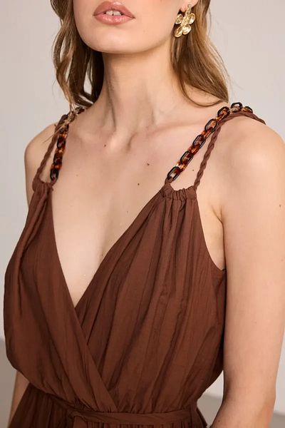 Gusto Jumpsuit with Straps and Bone Accessories - Brown