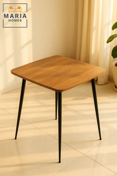 MARIA HOMES Square Wooden Side Table with Sleek Black Legs – Natural Finish