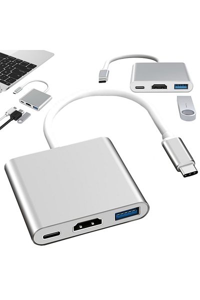 varioshop VarioShop® 3 in 1 Multiport Adapter, USB-C, USB 3.1, HDMI 4K, Plug&Play, 10 Gbps, Laptop Hub