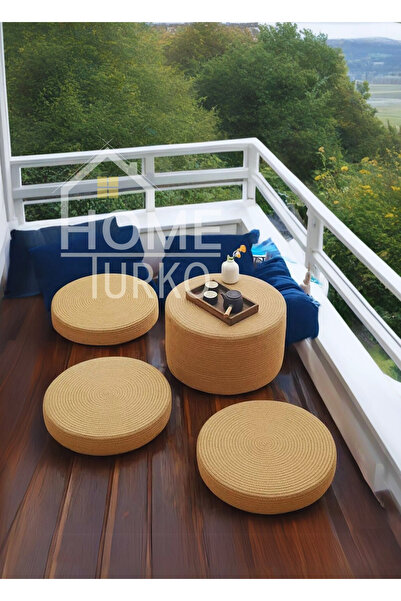 HomeTurko SOFA Jüt 4'lü Meditasyon Yastığı Tekne Yat Karavan Salon Veranda Teras İçin Piknik Minderi Puff