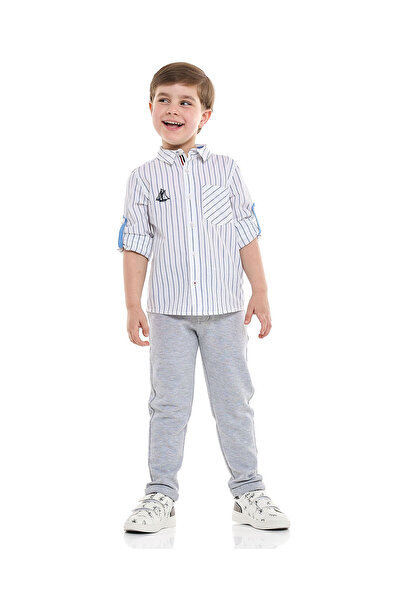 R&B Striped Shirt with Classic Collar and Long Sleeves