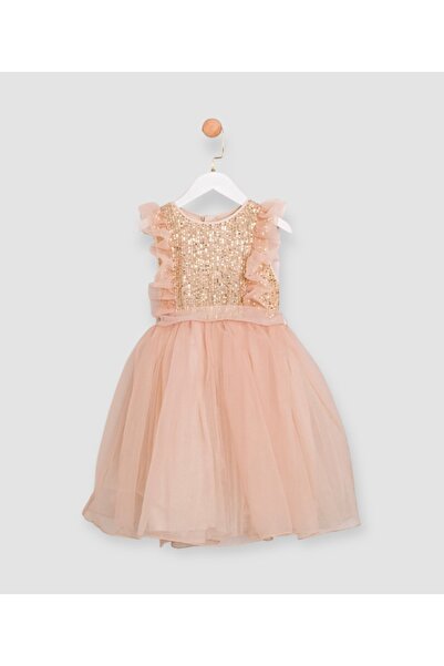 LİTTLE ANGELS فستان ذهبي مزين بالترتر