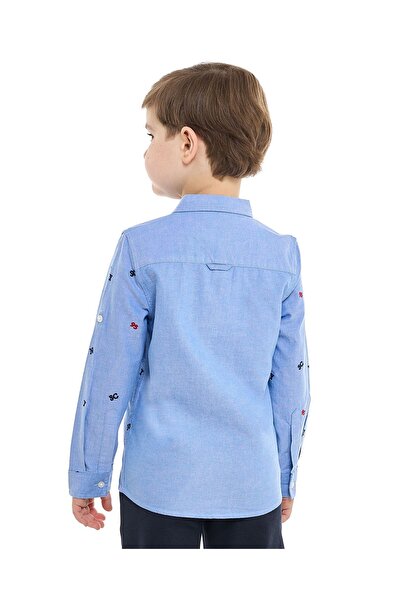 R&B Embroidered Shirt with Classic Collar and Long Sleeves