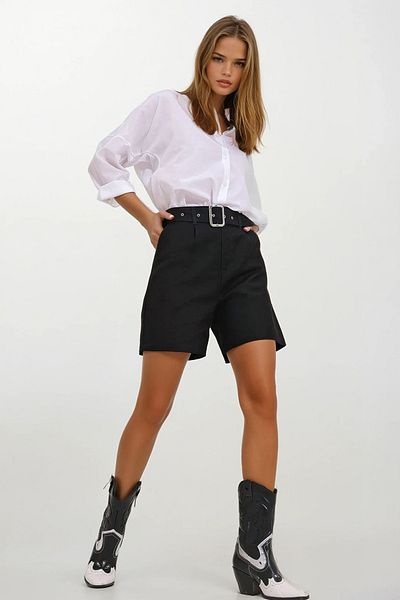VAGGON Pantaloni scurți din Gabardină cu buzunar dublu negru pentru femei Prmx11501
