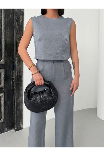 Zoe Zoe Women's Silvery Modal Fabric Crop Bustiers/Palazzo Pants Double Set
