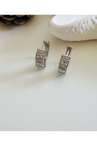 ACAR TAKI Xuping Square Stone Hoop Earring-Silver Acr4608