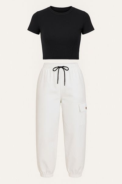 VAGGON Women's White Elastic Waist and Leg Pocket Cargo Jogger Pants Prmx11760