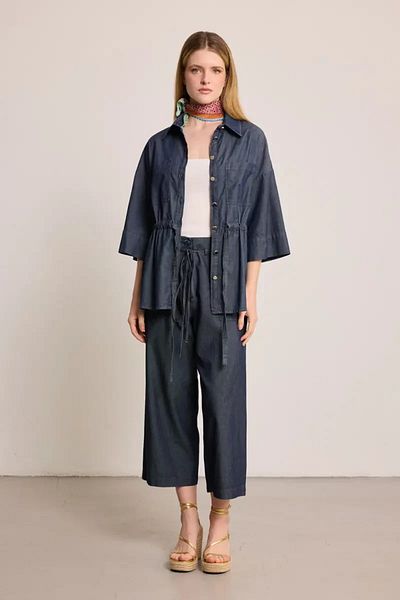 Gusto Lace-Up Capri Denim Trousers - Blue