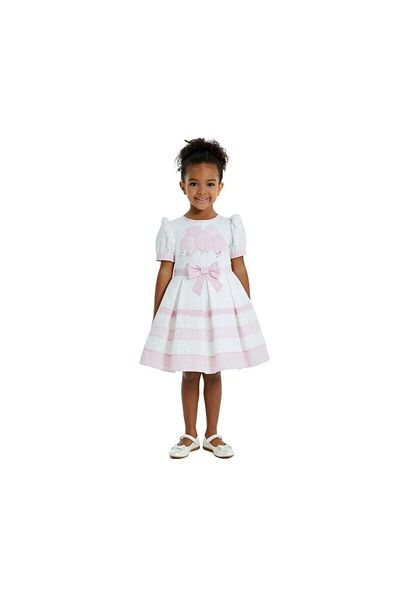 Pamina Rochie cu fundă în carouri, alb cu roz, 323001 - 86 cm, roz