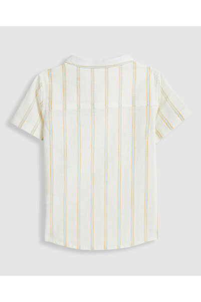 R&B Striped Shirt with Mandarin Collar and Short Sleeves