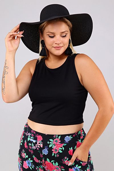 Seamoda Crop Tank cu gât rotund-negru