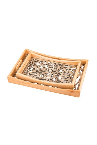 Dania Set of 2 wooden plates and trays with a decorative base and a transparent acrylic layer, size (33*23)(41*29) cm