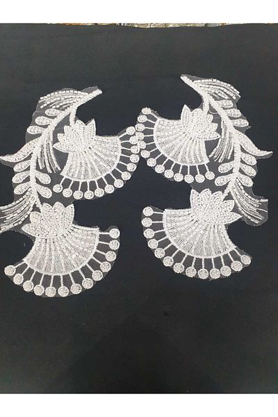 ESRA ŞELEM White Beads Embroidered Brode Guipure Applique Sewing Accessory 2Pcs