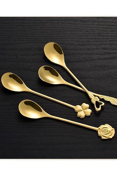 morponi 6-Piece Golden Bloom Series 6-Piece Teaspoon Clover Model