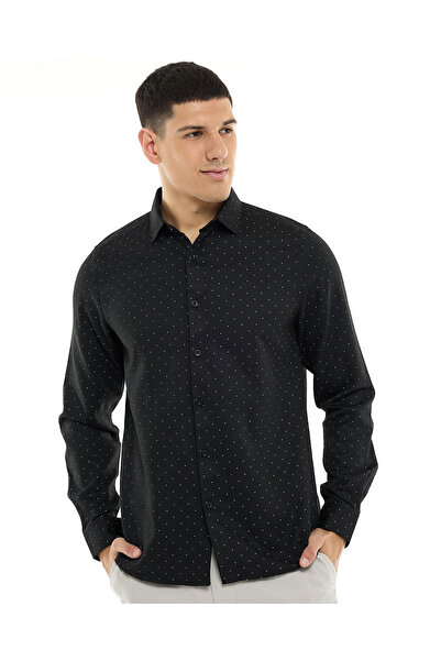 R&B Printed Shirt with Classic Collar and Long Sleeves