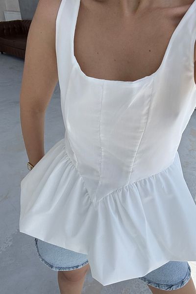 Seda Yalçın Atelier White Strap Balloon Blouse