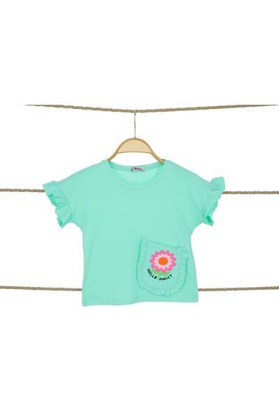 Atabay Kids Atabay 82-05-25 Girl's T-Shirt Sleeve Ruffle Hello Sunset Flower Printed 0/4 Years