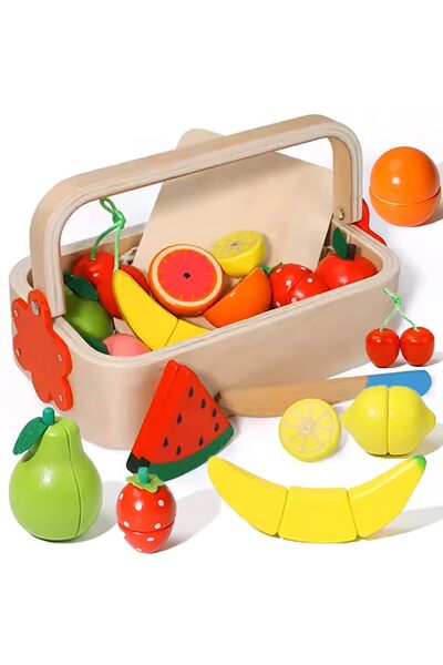 By Sally Wooden Basket Box Set with Chopping Board and Fruits, with Stickers