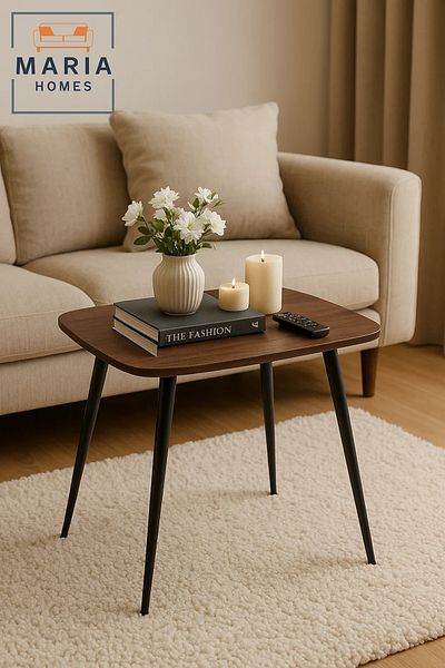 MARIA HOMES Dark Brown Square Side Table with Tapered Black Legs