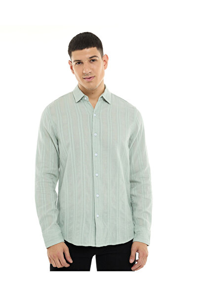 R&B Striped Shirt with Classic Collar and Long Sleeves