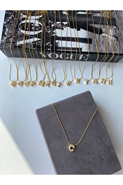 marsel aksesuar Çelik Zirkon Taşlı Harf Kolye