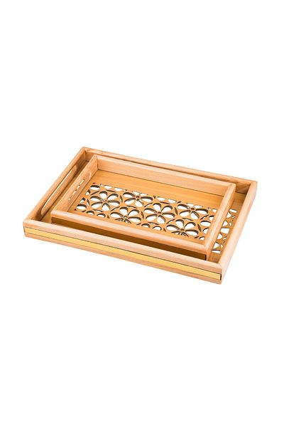 Dania Set of 2 wooden plates and trays with a decorative base and a transparent acrylic layer, size (33*23)(41*29) cm