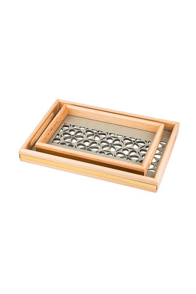Dania Set of 2 wooden plates and trays with a decorative base and a transparent acrylic layer, size (33*23)(41*29) cm