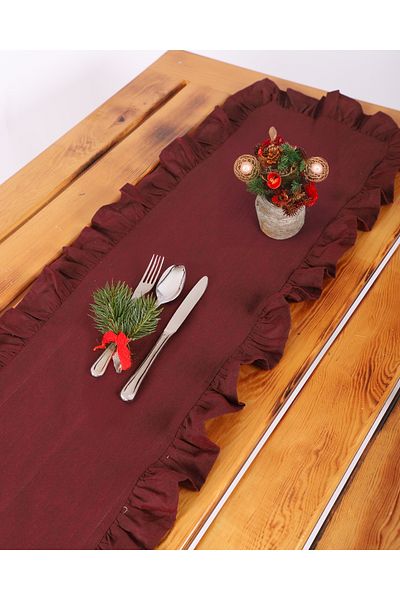 ÇIQRIK HOME Natural Frilly Vintage Claret Red Runner 40X110 cm