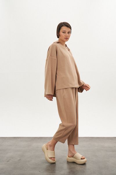 Mevra Front Stitched Modal Trousers Camel