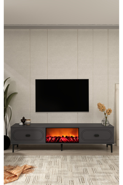 cantek dizayn WENYCT ŞÖMİNELİ (A) TV SEHPASI ANTRASİT-ANTRASİT