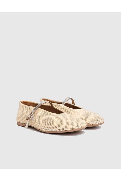 İLVİ Larina Wicker Leather Beige Women's Ballerinas