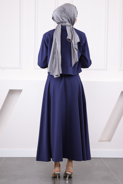 İmajButik Navy Blue Belt Detailed Jacket Skirt Suit