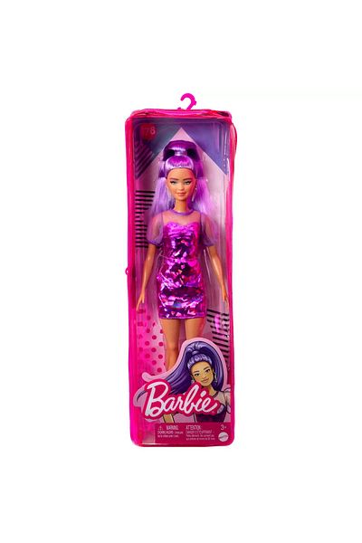 Barbie BARBIE FASHIONIST DOLL WITH PURPLE HAIR AND DRESS WITH PUFFY SHOULDERS