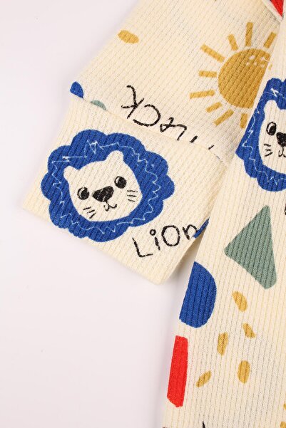 bogibaby Zippered Baby Romper Waffle Fabric Lion Printed Romper