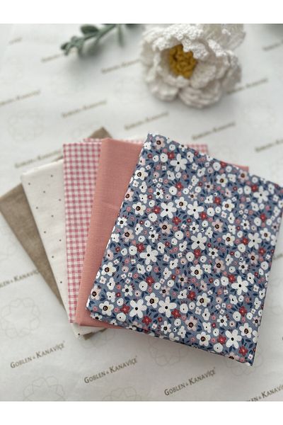 goblenkanaviçe Cotton Fabric Set, Tiny Patterned Set of 5 50X110Cm